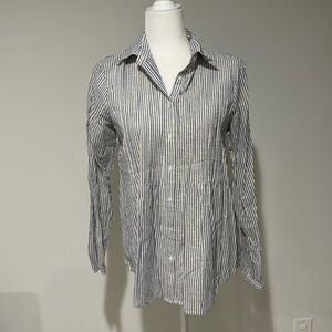 Lands’ End Women’s Pintucked Striped Button-Down Shirt Blue White Gold - Size 4